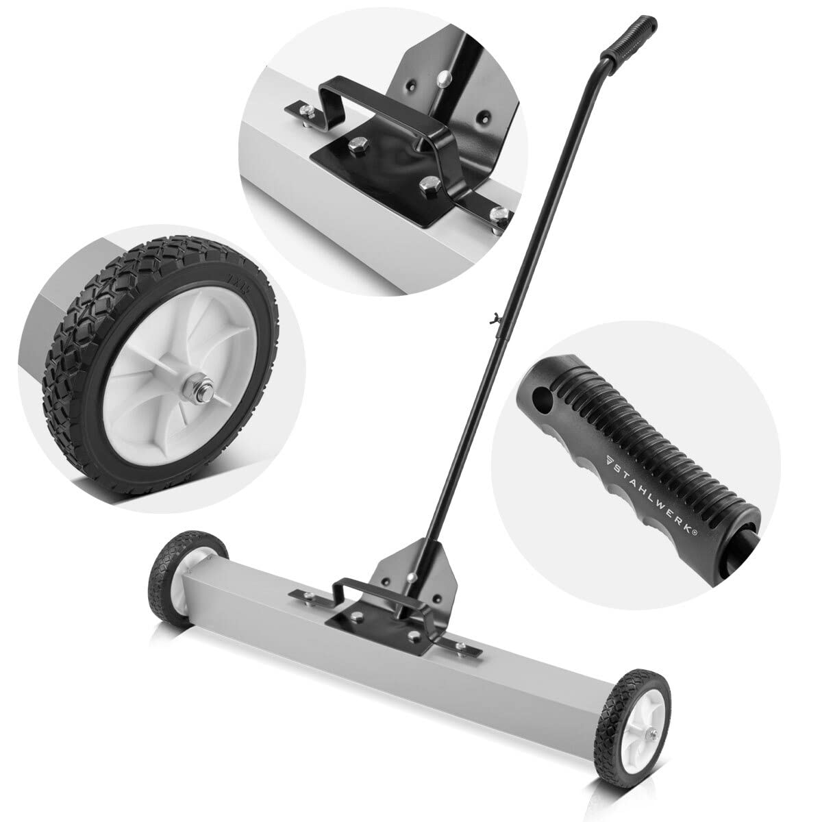 STAHLWERK Magnet-Bodenkehrer MBK-36 ST mit 914 mm Breite und 22,5kg Fassungsvermögen, Magnetbesen/Spänesammler/Magnetische Kehrmaschine für Metallspäne, Schrauben und andere magnetische Kleinteile