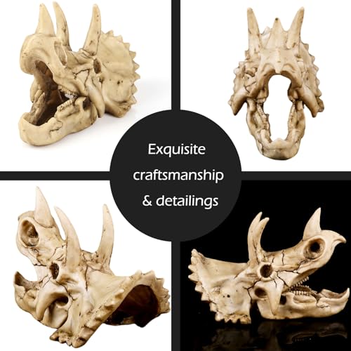 Image of Fish Hideout Cave Dinosaur Animal Skull Reptile Ornament Halloween Decor for Terrarium Aquarium Large Decorations Betta Tarantula Snake Decor Bones