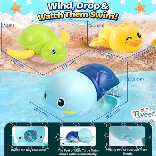 Image of RVEE Wind Up Bath Toys for Kids (Pack of 3) | Swimming Turtle, Whale & Duck Bathtub Toys | Baby Bath Toys for Toddlers 1-5 Years | No Battery Water Toy | Return Gift for Boys & Girls