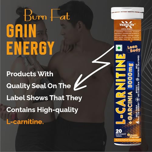 Image of L Carnitine 3000mg Effervescent Tablets | L Carnitine Supplement with Garcinia Cambogia | Fat Burner for Weight Loss, Energy & Lean Body | Orange Flavour, 20 Tabs (Pack of 3)