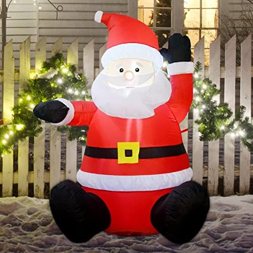 Comin 4 FT Christmas Inflatable Santa Claus with Built-in LED Light, Light up Santa Sitting Raising Hand Outdoor Christmas Decoration, Blow UP Yard Decoration for Xmas Garden Lawn Party Yard