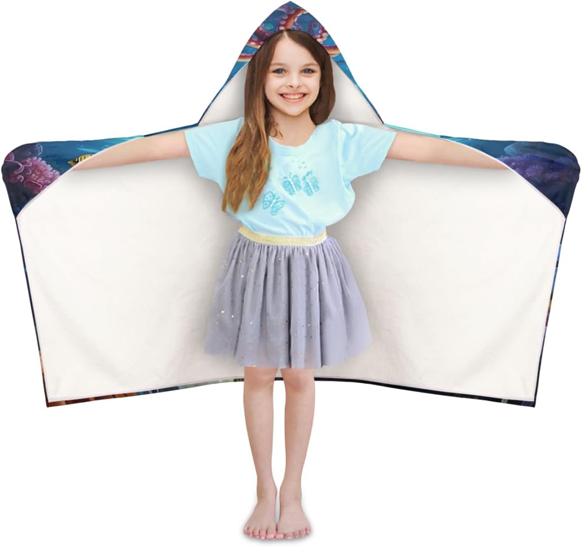 Pardick Kids Bath Towel Marine World Octopus Beach Towel with Hood Pool Cover Up for Girls Boys Soft Absorbent Hooded Bath Towel Toddler Towels for Beach, Pool