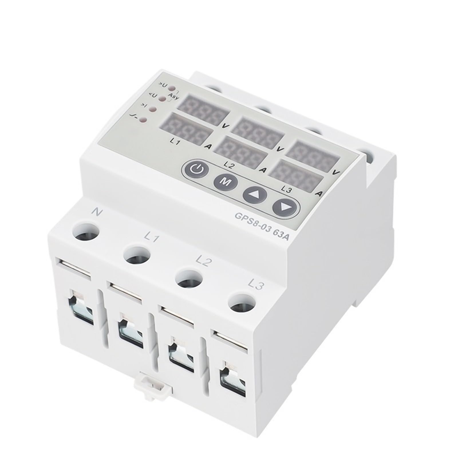 1 pz GPS8-03 Din Rail Relè di tensione regolabile trifase Monitor di sovratensione e sottotensione con protezione di corrente 63A 80V-400V(GPS8-03-D-63A)