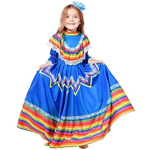 Vestido Mexican para Niñas Talla Large Azul miniatura 1