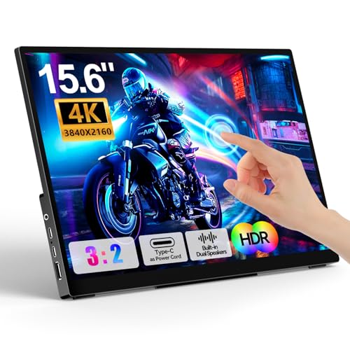 Image of 4K Portable Touch Monitor, 15.6 inch inch 3840 * 2160 UHD w /USB-C HDMI Laptop Monitor, 2000:1 100% RGB IPS ，Aluminum Alloy Shell,10-Point Touch，Dual Speaker, HDR, for Home, Work