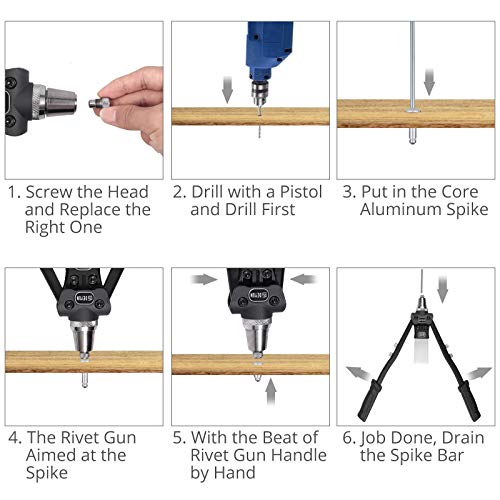 Kamtop 16 Inch Pop Rivet Gun with 5 Nosepieces and 200 Pcs Rivet Pop Rivet Tool with Waste Rivets Collecting Bottle Hand Riveter Riveting Tool - Thumbnail 4