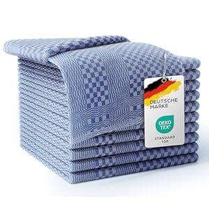 Set di 10 Strofinacci Cucina-Asciugamani da cucina in 100% cotone, 220 GSM, Morbidi e Super Assorbenti, Facilmente Lavabile, 50x70cm, Stracci, Canovacci, Asciugami, Strofinaccio, 10 Blu