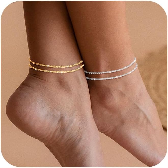 Tasiso Gold/Silver Ankle Bracelets for Women,14K Gold Anklets