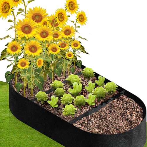 Camas de jardín elevadas para exteriores, 5 x 2.5 x 1 pies, cama elevada de tela para jardinería, caja de macetas de verduras transpirable para patatas, flores, hierbas, contenedor ovalado de cultivo