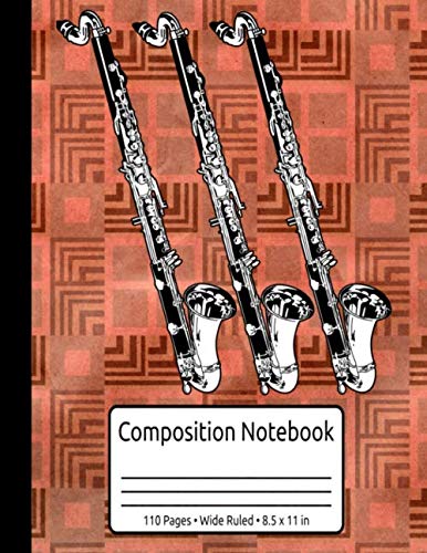 Retro Bass Clarinet Gifts Women Men Vintage Bass Clarinet Composition Notebook 110 Pages Wide Ruled 8.5 x 11 in: Bass Clarinet Music Books