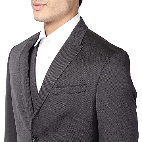 Image of Blackberrys Men Polyester Solid Slim Burgundy Peak Suit