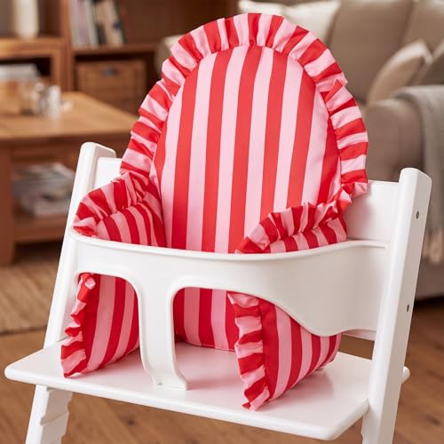 Novabright Red Ruffle Baby Highchair Cushion for Resuable High Chair Cover for Babies Toddlers Inflatable Built-in Inflatable Cushions Waterproof Cover Pad for Restaurant (Striped)
