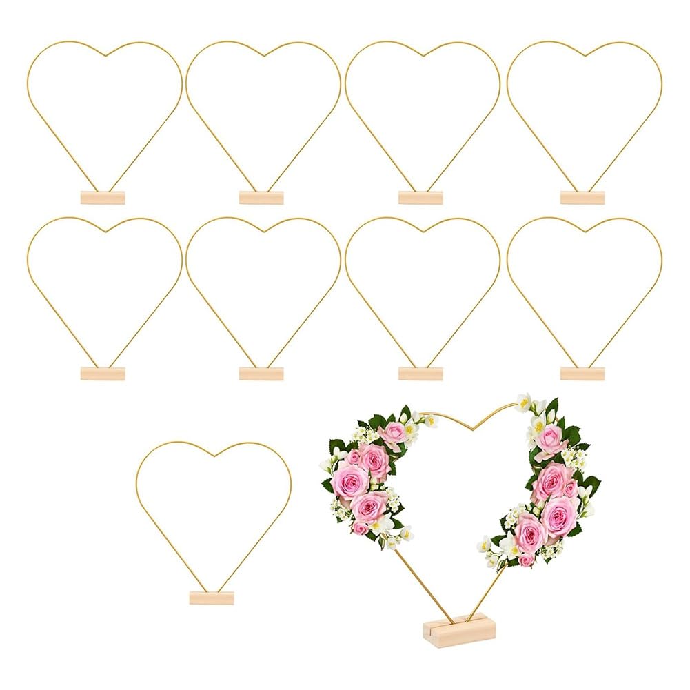 Cerceau floral cœur en métal 10 pièces et support bois pour couronne de fleurs DIY