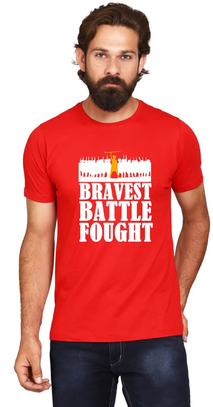 dialtee Cotton Regular FIT Hindi Tshirt- Punjabi Sikh SOLIERS-RED