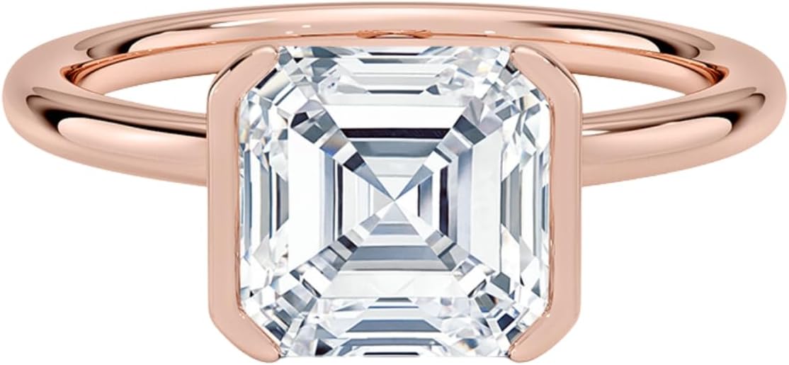 2 Ct Moissanite Engagement Ring Colorless Vvs1 10k 14k 18k Solid Gold 925 Sterling Silver Half Bezel Solitaire Moissanite Enegagement Ring Christmas Gift For Women