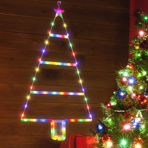 Moxled Weihnachtsbeleuchtung Außen Batterie Bunt, 61cm LED Leiter Lichterkette Batterie mit Timer, 8 Modi, Wasserdicht Leiter Lichterkette Weihnachtsbaum für Innen Außen Party Weihnachtsdeko Fenster