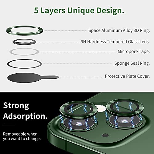 Image of V Mobite inchCamera Lens Protection Ring Compatible with iPhone 13 / iPhone 13 Mini, Aluminum Alloy Metal Camera Lens Protector, Scratch Resistant Lens Guard Cover with Anti-Fingerprint Coating, Case Friendly Easy Installation inchGreen