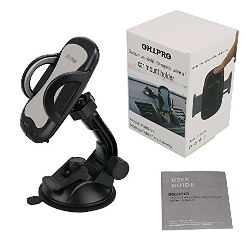 Car Phone Mount,OHLPRO Cell Phone Holder Car Dash Windshield Dashboard Universal 360°Adjustable Rotating for iPhone Samsung Sony Google All 4"- 6.4" Smartphones (Silver)