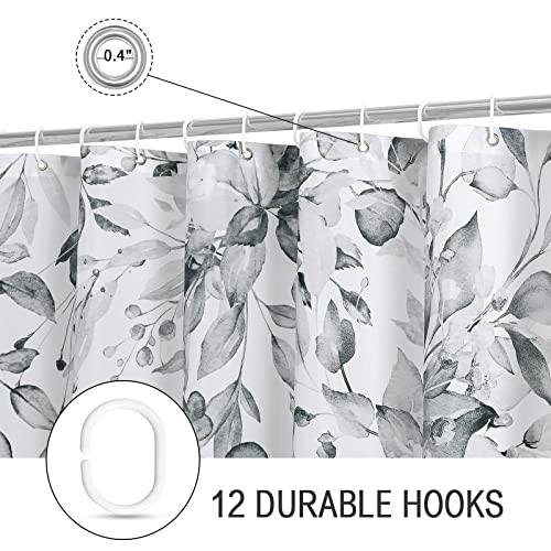 Gibelle Grey Eucalyptus Shower Curtain, Watercolor Plant Leaves with Floral Bathroom Shower Curtain Set with Hooks, Gray White, 72x72 - Thumbnail 4
