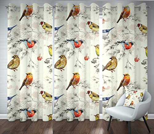 Image of Heavy Fabric 3D Birds Design Curtains for Kids Room, School, Kids Care Home, Window, Door, 4x7 feet Long Set of 3 Pc, Blue