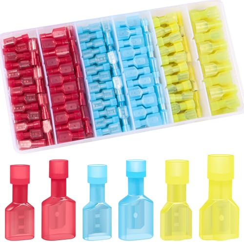 100 Stück 0.5-6.0mm Kabelschuhe Set Bolatus Nylon Steckverbinder Flachstecker KFZ Isoliert Kabelschuhe Flachstecker Sortiment Flachsteckhülsen Set mit Steckverbinder