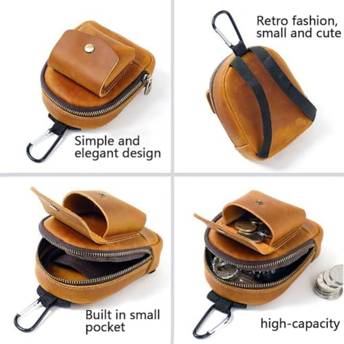 Leather Mini Backpack Keychain Medieval Pouch Keychain, Coin Organizer, Change Holder, Leather Zipper Pouch SiegYma 1Pcs for Men & Women (Brown)4