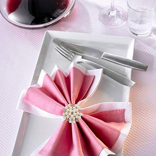 Loghog Elegant Pearls Napkin Rings Set Of 12,Napkin Holder Ring Metal Buckles For Table Setting Easter Decorations At Wedding Parties Holiday-Gold Ring White Pearls Bling Rhinestones For Thanksgiving #TOP7