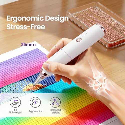 Image of Electric Diamond Painting Pen - Cordless Vacuum Pen for Diamond Art, Low-Noise & Wax-Free, 3 Adjustable Suction Modes, Rechargeable, Lightweight, Diamond Art Accessories for Adults (Rose Gold)