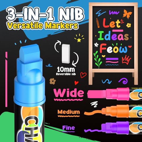 Lenski 10 Kreidestifte für Tafel Abwaschbar, 10MM Kreidestifte für Fenster, Einschulung Mädchen, Schultüte Füllung, 3-in-1 Spitze Kreidemarker Fensterstifte, Whiteboard Marker Stifte Kinder