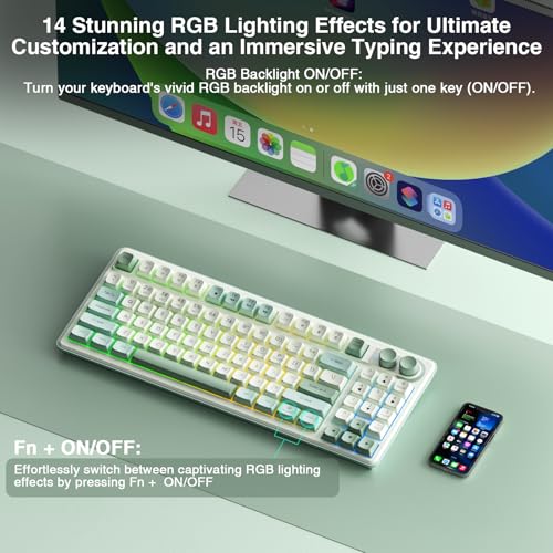 Image of CORBOBO SOLAKAKA SK90-75% Wireless Keyboard, Cute Creamy Gaming Keyboard with Number Pad, Tri-Mode BT5.0 /2.4G /USB-C, Media Knob, RGB Backlit, Quiet Keys Silent Office Keyboards for PC MAC