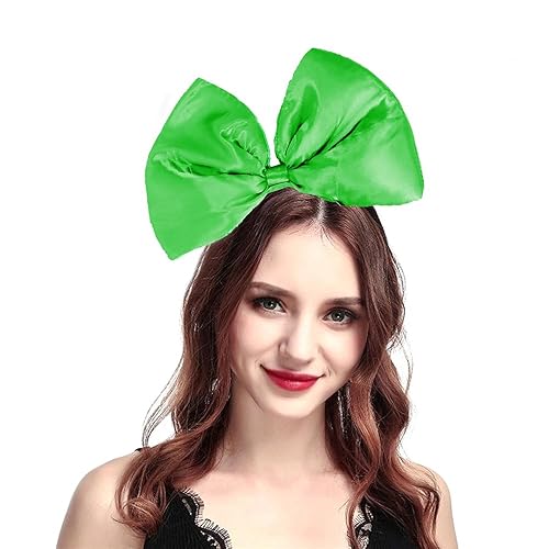 Bubbmi Satin Huge Hair Bow Headband, St. Patrick's Green Oversized Bow Hair Hoop, Party Festival Carnival Costume Headpiece for Women Girls (satin green) - satin green