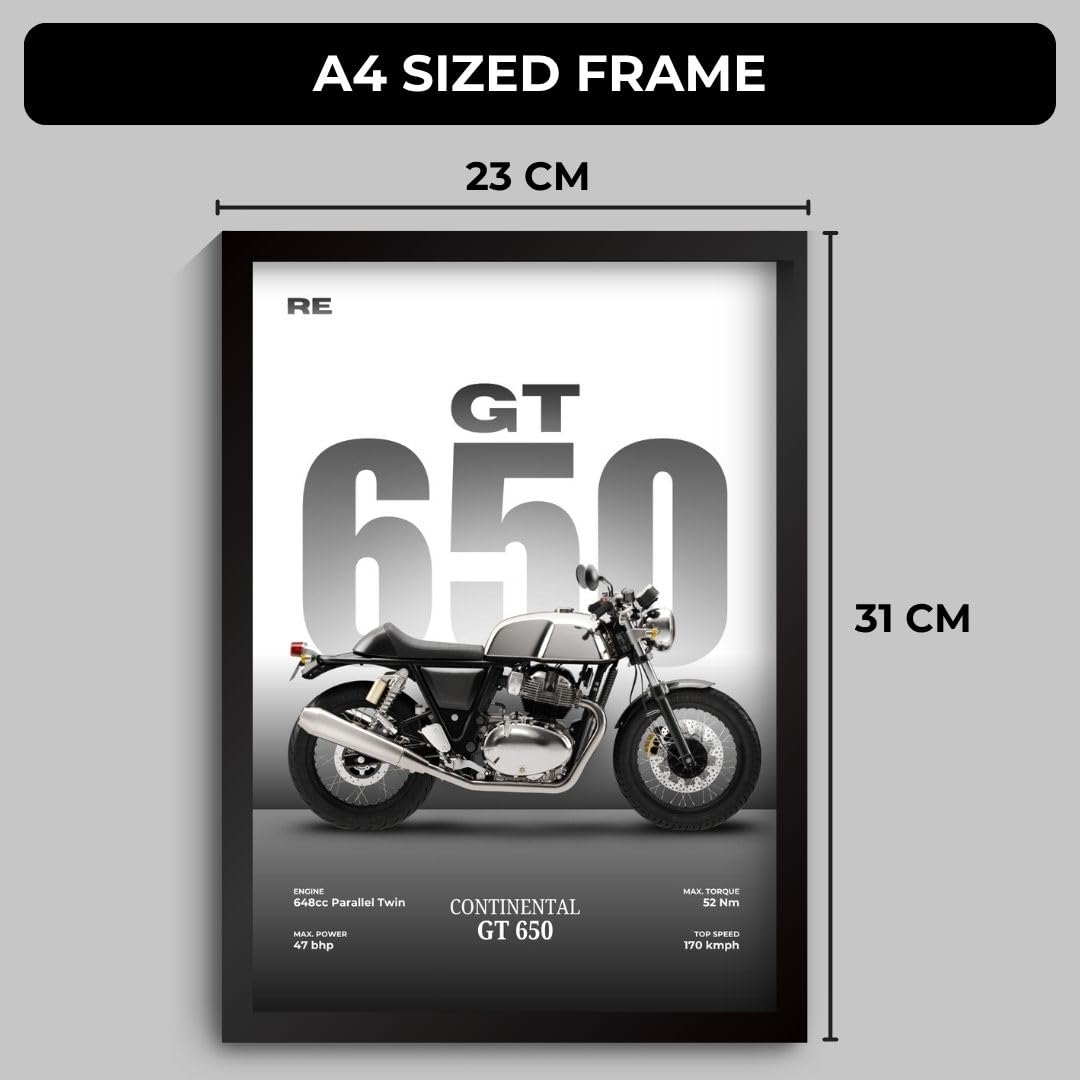 Royal Bullet Poster | Framed RE Continental GT 650 A4 Sized (31 x 23 cm) | Mr Clean Bike Poster for Wall, Gift for Boys, Bike Frames | Bikes Posters for Wall, Bedroom, Hostel, Study Room (F_171)