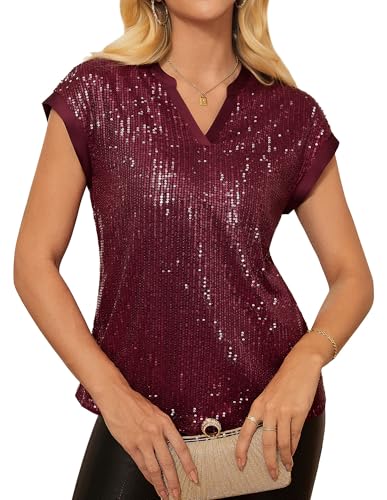 GRACE KARIN 2026 Womens Tops V Neck Cap Sleeve Sparkly
