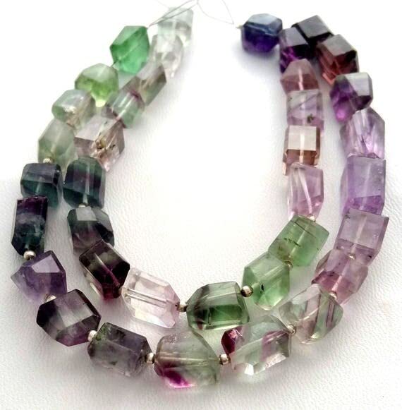 Fluorite beads en pépites facettées dégradées de 8-9mm pour création de bijoux de lithothérapie