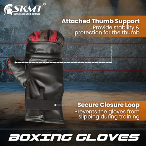 Image of SKMT NEVER LOSE UNTIL YOU WIN Kids Boxing Set - Boxing Kit for Kids (2-8 Years) (CAMO RED)