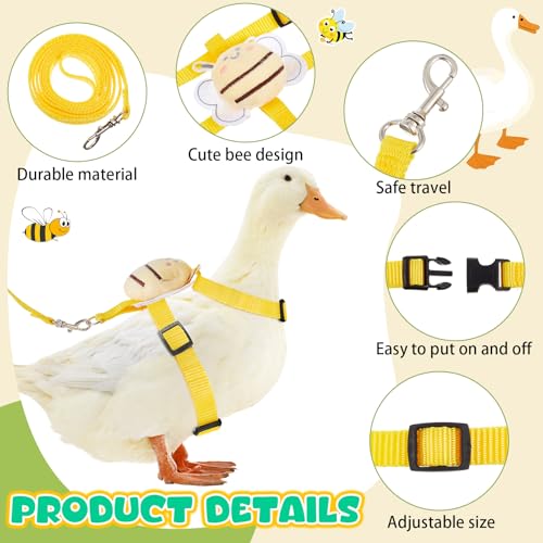 Image of Duck Harness Leash Set Duck Harness and Leash for Real Ducks Adjustable Walking Rope Pet Cute Pattern Outdoor Traction Rope for Chicken Rabbit Small Animals(Xs,Bee)