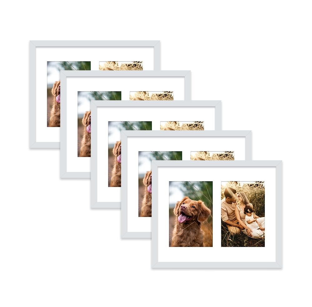 Light Grey Multi Photo Frame - Holds 2 x 6x4 Pictures, Family Collage Picture Frame for Wall Display, 10x8 Frame size, Set of 5