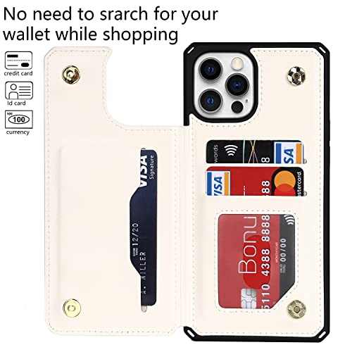 Cavor For Iphone 12 Case With Card Holder,Iphone 12 Wallet Case For Women Men,Phone Cases For Iphone 12 Pro Case With Stand & Strap,Polka Dots Leather Shockproof Protective Case Cover- White #TOP2