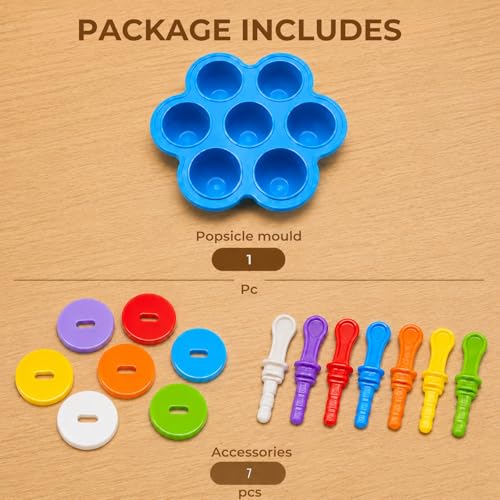 Image of Solitude 7 Cavities Silicone Popsicle Mould with Colourful Sticks | BPA Free Kulfi Maker DIY Frozen Dessert Ice Pop Mould for Kids and Adults