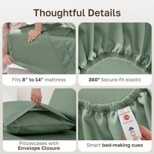 Image of California Design Den Full Size Sheets Set - Natural 100% Cotton Sheets Full Size Bed with Deep Pockets, Soft Sateen Weave, Durable Bedding Set Pine Green