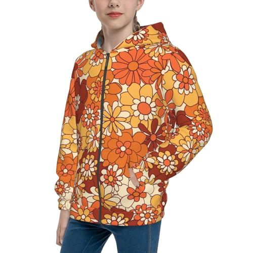 Hippie Flower Kid Hoodies Boys Zip Up Sweatshirts Girls Pullover with Pocket