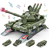 CUTE STONE Military Vehicles Sets, Tank Toy Set with Realistic Light and Sound, Rotating Turret and