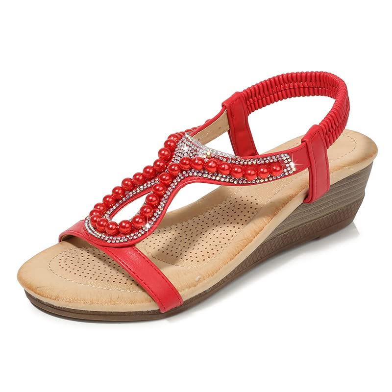 SUYGGCK Sandalo donna strass perline zeppa sandali