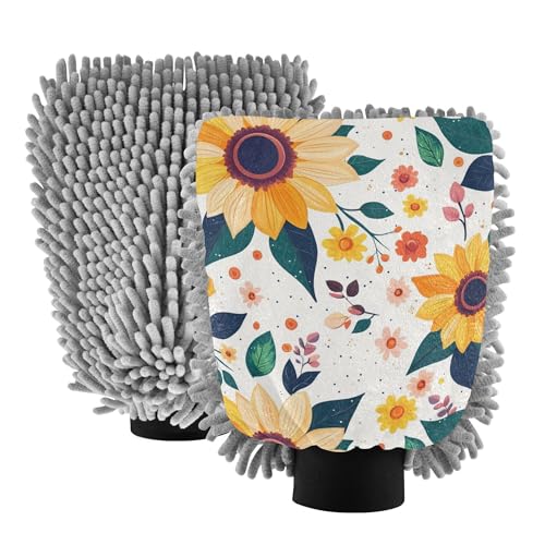 Beautiful Sunflowers Car Wash Mit 2 Pack Car Mitts for Washing Scratch-Free Washer Sponge for Auto Cleaning