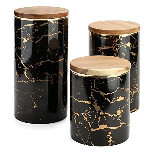 Super Big Clearance! Food Storage Jar, Ceramic Marble Canister Storage with Airtight Seal Bamboo Lid, Portable Food Storage Jar Perfect for Tea, Spice, Coffee, Nuts and More (3 pcs/lot)