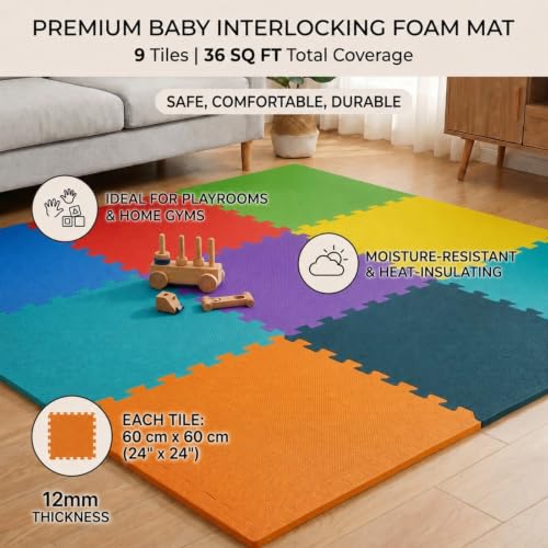 Image of EASYHOME Multicolor Diamond Play Mat for Kids, Baby Interlocking Play Mat for Crawling and Playing - Protective Interlocking Tile for Kids- 60x60cm - 12mm Thickness, Multi (Pack of 6-24 Sq ft Area)