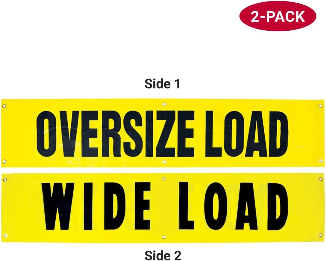 VULCAN Wide Load/Oversize Load Banner with Heavy Duty Brass Banner Grommets - Reversible - 18 Inch x 84 Inch - 2 Pack