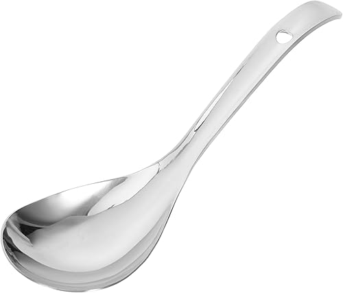 Luxshiny Cuchara de arroz de acero inoxidable, cuchara de arroz, cuchara grande para sopa, utensilio de cocina para el hogar, cocina, cuchara de