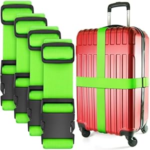 Luggage Straps for Suitcase – Neon Green, 1.9m x 5cm, 4 Pack – Strap for Suitcases – TSA Approved by BlueCosto