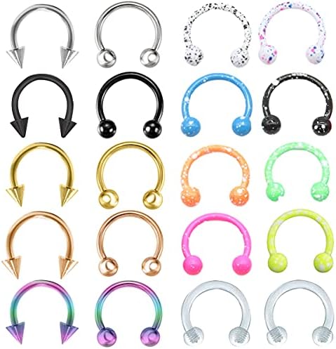Rlbytia 16 Pieces Colorful Tragus Earrings Piercing Studs Hoops Surgical Steel 16G Lip Septum Eyebrow Helix Cartilage Bars Screw Earring Ring 8MM